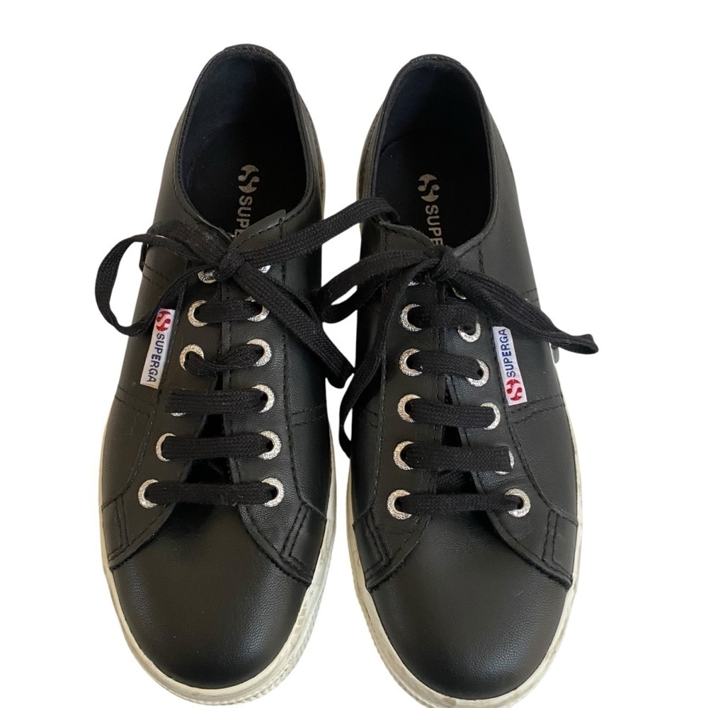 Superga EUC 2790 Nappa Black Leather Platform Sneakers EU 37.5 SZ 6.5 - Picture 6 of 16